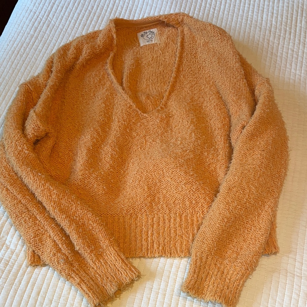 We The Free Vibrant Orange V-Neck Sweater